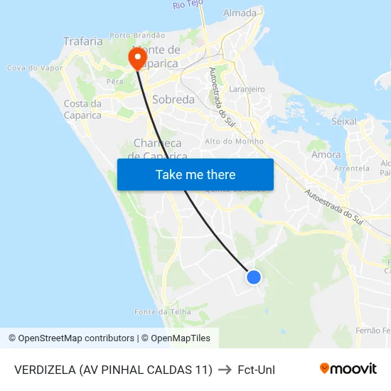 VERDIZELA (AV PINHAL CALDAS 11) to Fct-Unl map