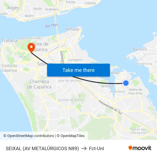 SEIXAL (AV METALÚRGICOS N89) to Fct-Unl map