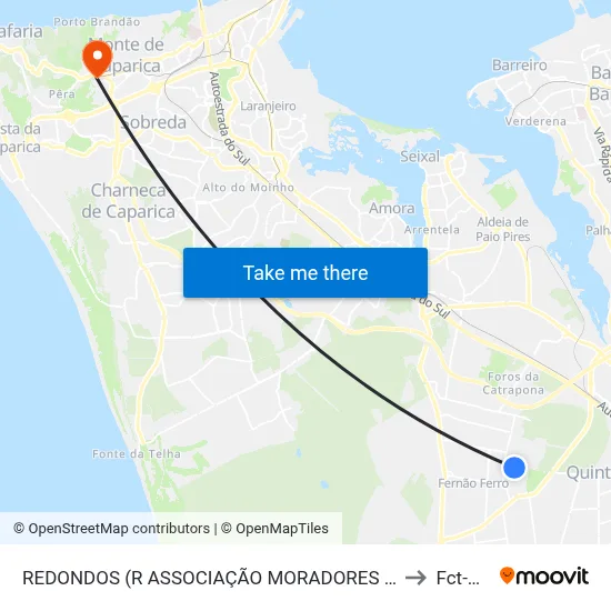 REDONDOS (R ASSOCIAÇÃO MORADORES 595) to Fct-Unl map