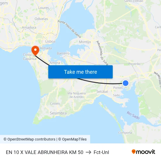 EN 10 X VALE ABRUNHEIRA KM 50 to Fct-Unl map
