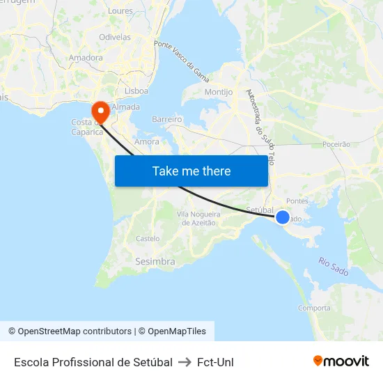 Escola Profissional de Setúbal to Fct-Unl map