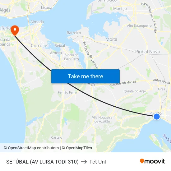 SETÚBAL (AV LUISA TODI 310) to Fct-Unl map