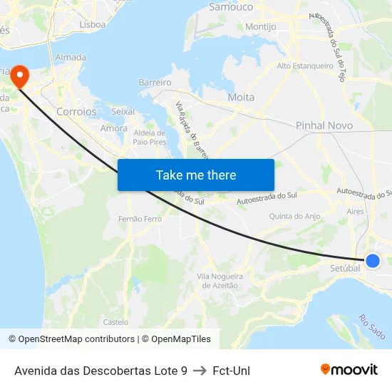 Avenida das Descobertas Lote 9 to Fct-Unl map