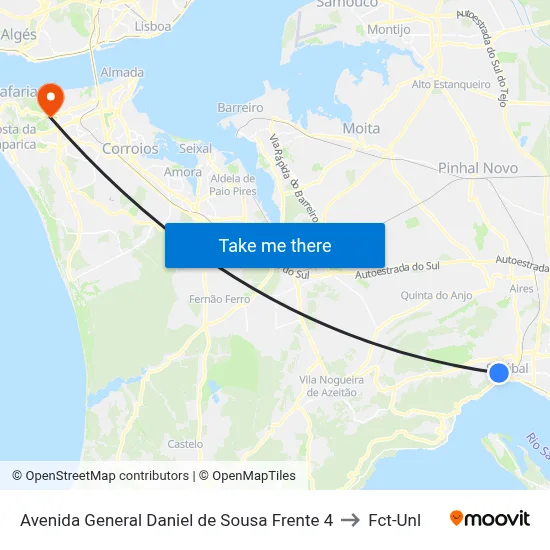 Avenida General Daniel de Sousa Frente 4 to Fct-Unl map