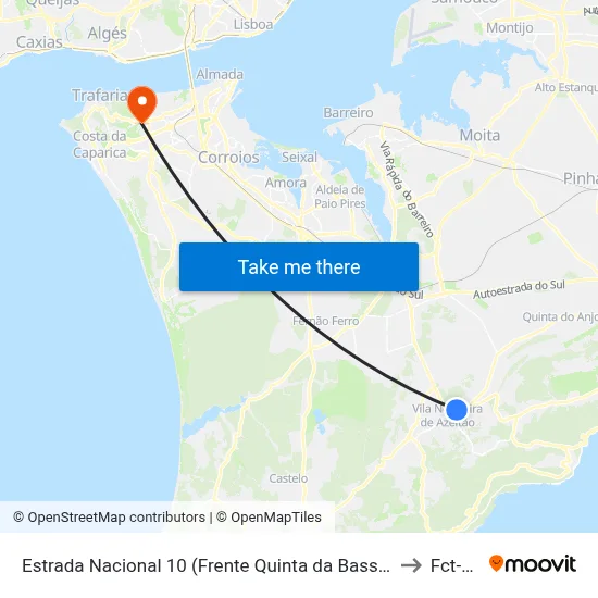 Estrada Nacional 10 (Frente Quinta da Bassaqueira) to Fct-Unl map