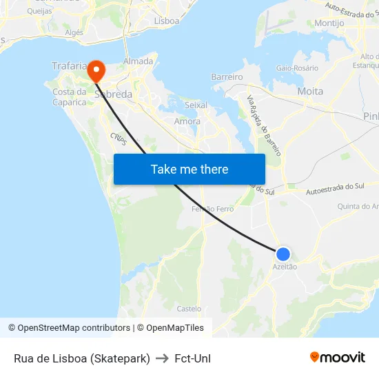 Rua de Lisboa (Skatepark) to Fct-Unl map