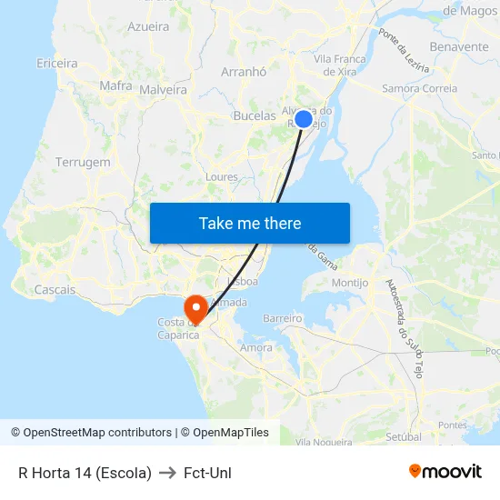 R Horta 14 (Escola) to Fct-Unl map