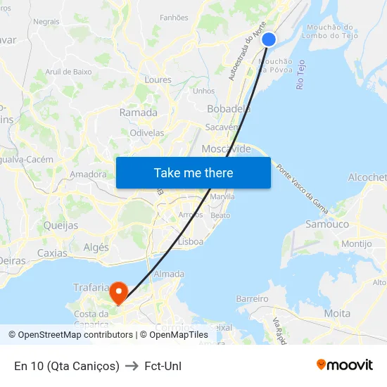 En 10 (Qta Caniços) to Fct-Unl map