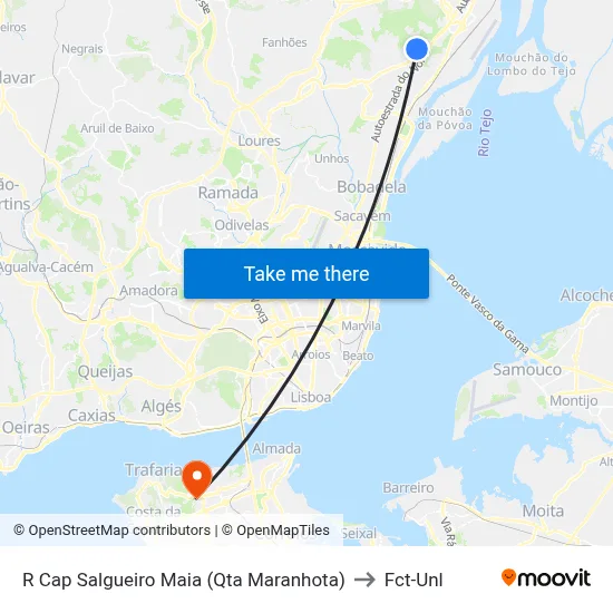 R Cap Salgueiro Maia (Qta Maranhota) to Fct-Unl map