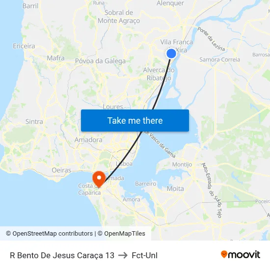 R Bento De Jesus Caraça 13 to Fct-Unl map