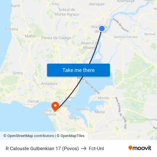 R Calouste Gulbenkian 17 (Povos) to Fct-Unl map