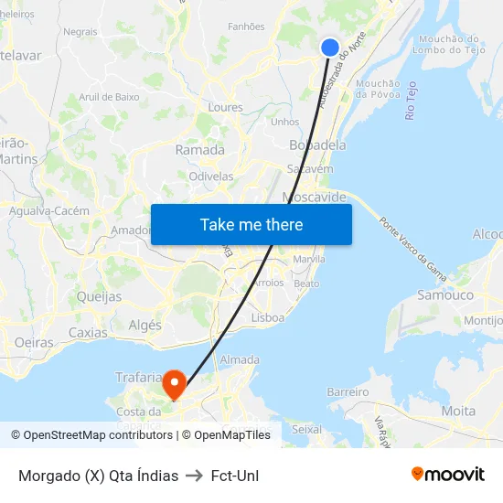 Morgado (X) Qta Índias to Fct-Unl map