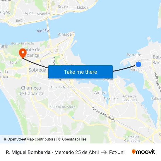 R. Miguel Bombarda - Mercado 25 de Abril to Fct-Unl map