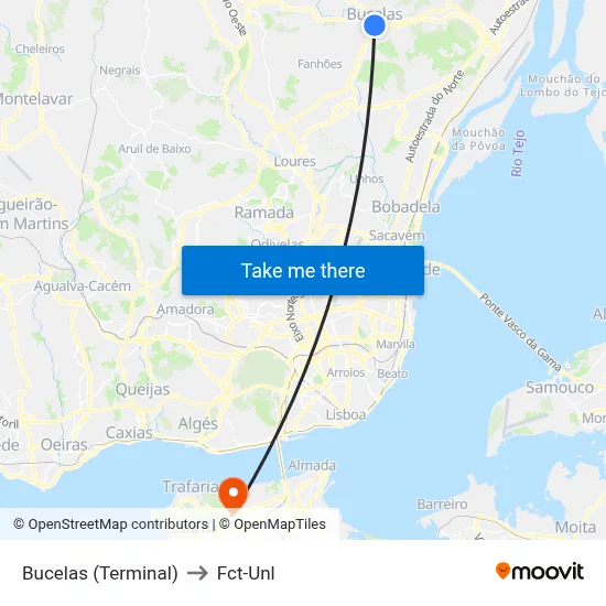 Bucelas (Terminal) to Fct-Unl map