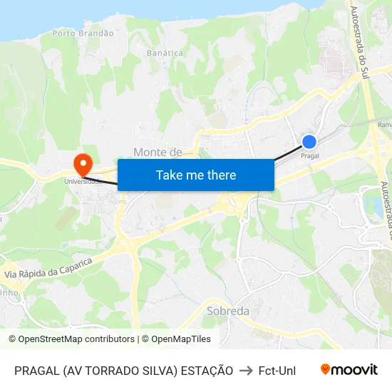 PRAGAL (AV TORRADO SILVA) ESTAÇÃO to Fct-Unl map