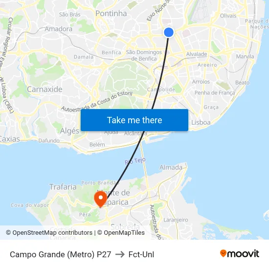 Campo Grande (Metro) P27 to Fct-Unl map