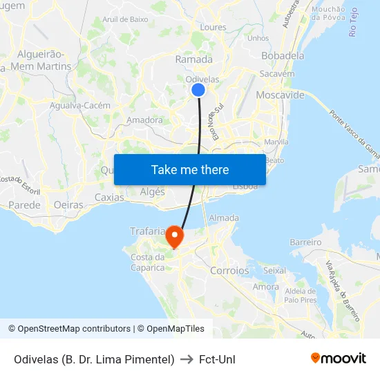 Odivelas (B. Dr. Lima Pimentel) to Fct-Unl map