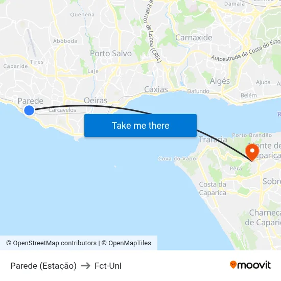 Parede (Estação) to Fct-Unl map