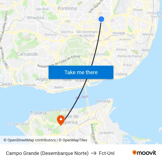 Campo Grande (Desembarque Norte) to Fct-Unl map