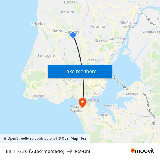 En 116 36 (Supermercado) to Fct-Unl map