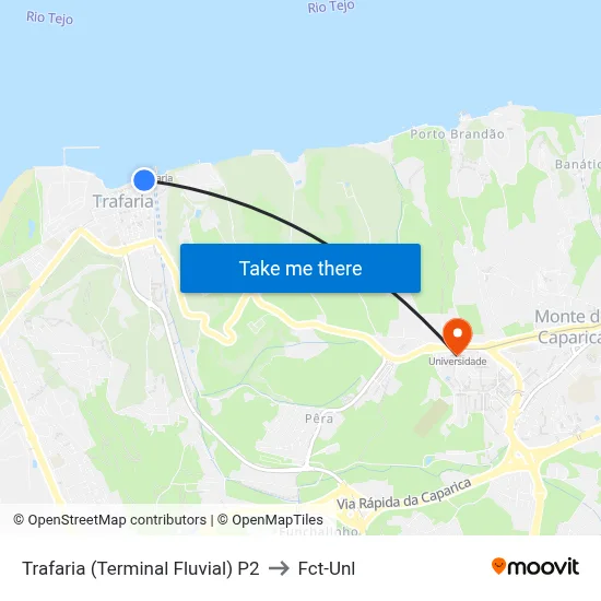 Trafaria (Terminal Fluvial) P2 to Fct-Unl map