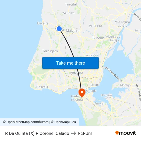 R Da Quinta (X) R Coronel Calado to Fct-Unl map
