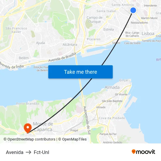 Avenida to Fct-Unl map