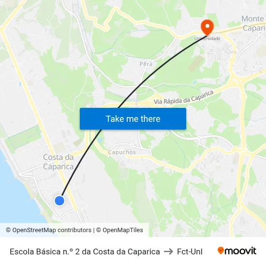 Escola Básica n.º 2 da Costa da Caparica to Fct-Unl map