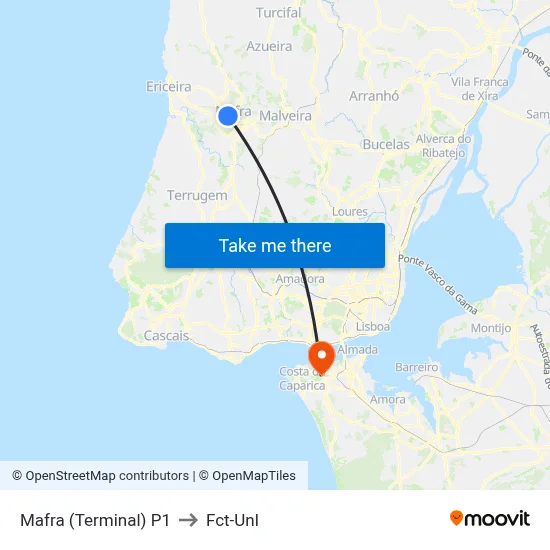 Mafra (Terminal) P1 to Fct-Unl map