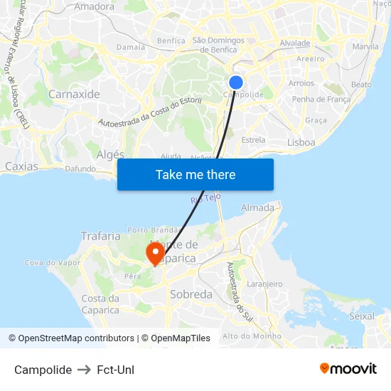 Campolide to Fct-Unl map