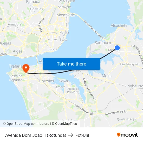 Avenida Dom João II (Rotunda) to Fct-Unl map