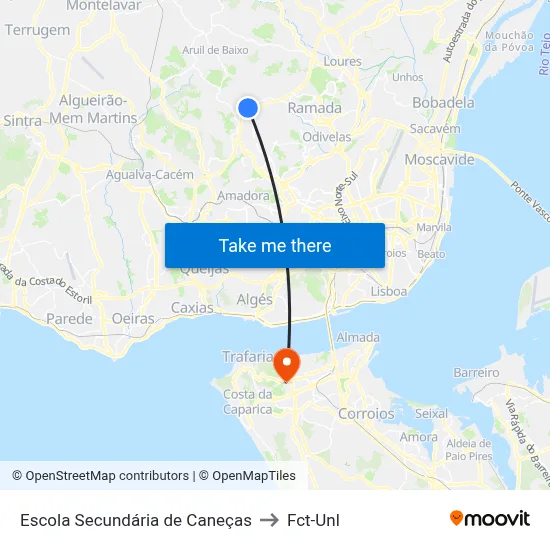 Escola Secundária de Caneças to Fct-Unl map