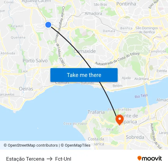 Estação Tercena to Fct-Unl map