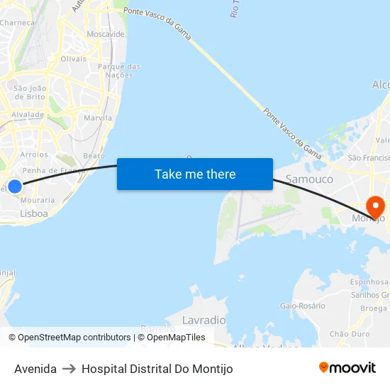 Avenida to Hospital Distrital Do Montijo map