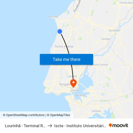 Lourinhã - Terminal Rodoviário to Iscte - Instituto Universitário De Lisboa map