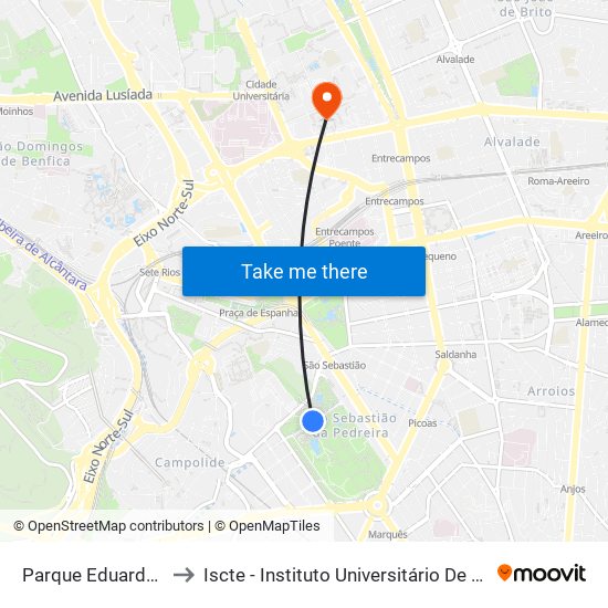 Parque Eduardo VII to Iscte - Instituto Universitário De Lisboa map
