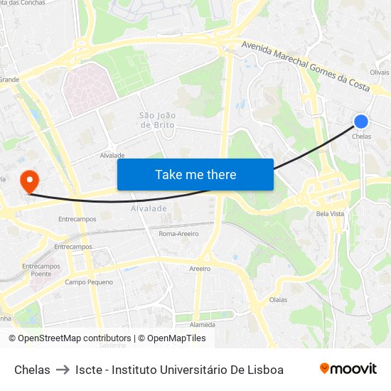 Chelas to Iscte - Instituto Universitário De Lisboa map