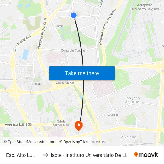 Esc. Alto Lumiar to Iscte - Instituto Universitário De Lisboa map