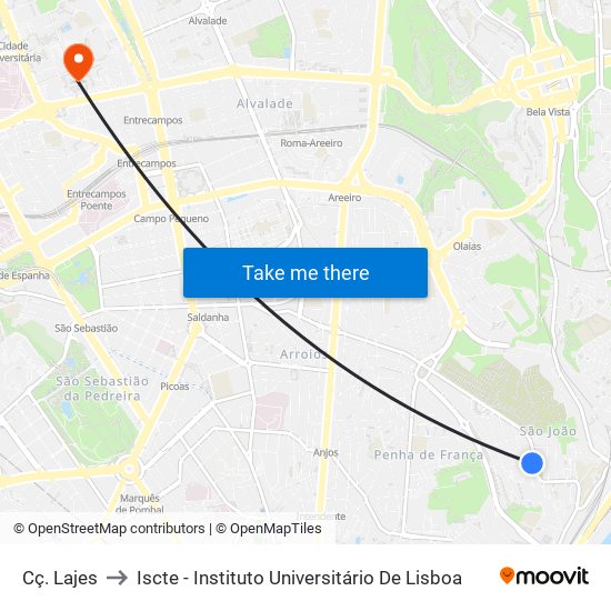 Cç. Lajes to Iscte - Instituto Universitário De Lisboa map