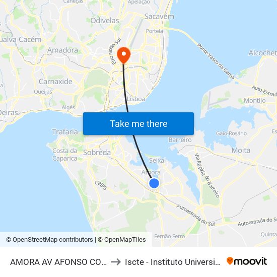 AMORA AV AFONSO COSTA 7 ESCOLA to Iscte - Instituto Universitário De Lisboa map