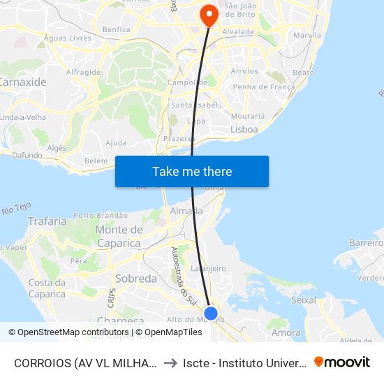 CORROIOS (AV VL MILHAÇOS 30) - C SAÚDE to Iscte - Instituto Universitário De Lisboa map