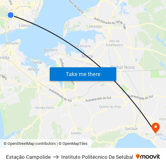 Estação Campolide to Instituto Politécnico De Setúbal map