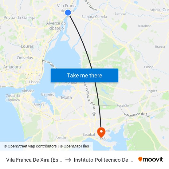 Vila Franca De Xira (Estação) to Instituto Politécnico De Setúbal map