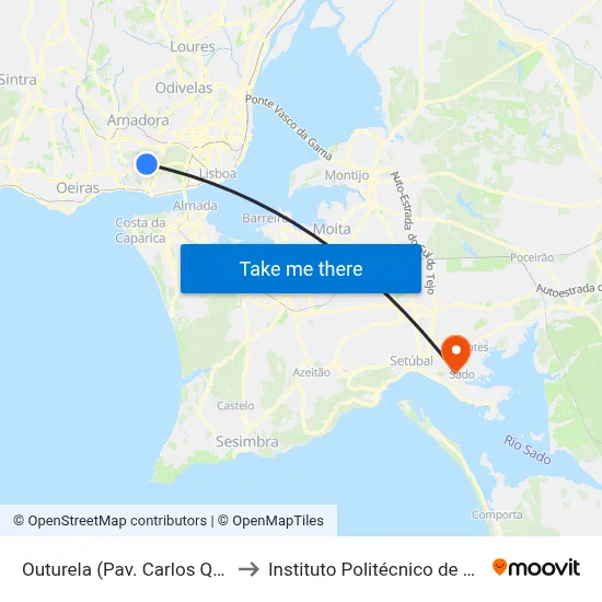 Outurela (Pav. Carlos Queiroz) to Instituto Politécnico de Setúbal map