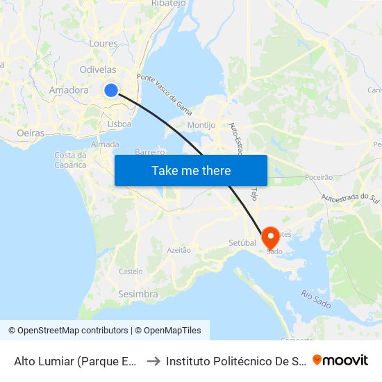 Alto Lumiar (Parque Europa) to Instituto Politécnico De Setúbal map