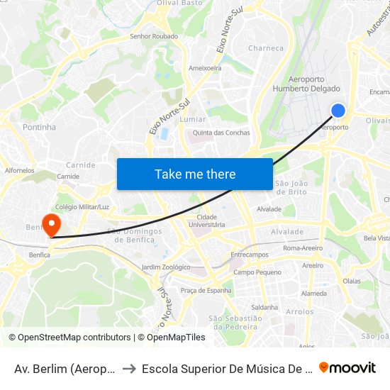 Av. Berlim (Aeroporto) to Escola Superior De Música De Lisboa map