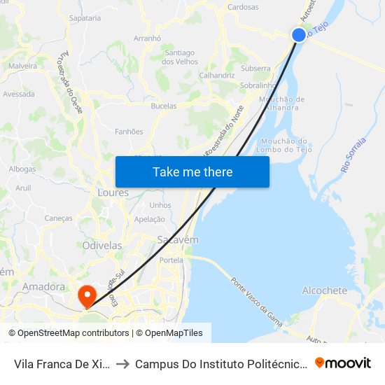 Vila Franca De Xira (Estação) to Campus Do Instituto Politécnico De Lisboa - Benfica map