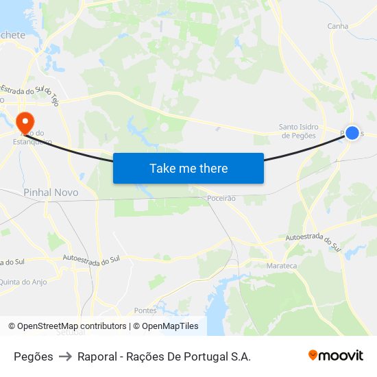 Pegões to Raporal - Rações De Portugal S.A. map