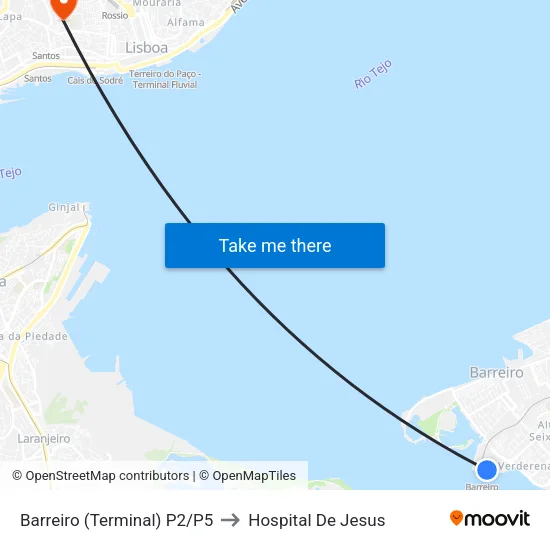 Barreiro (Terminal) P2/P5 to Hospital De Jesus map