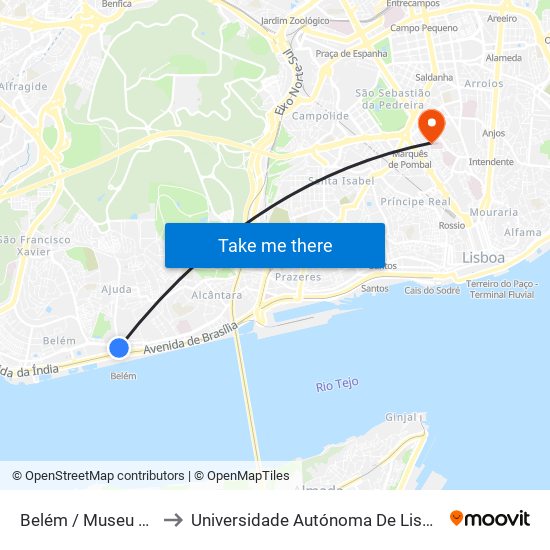 Belém / Museu Dos Coches to Universidade Autónoma De Lisboa Luís De Camões map